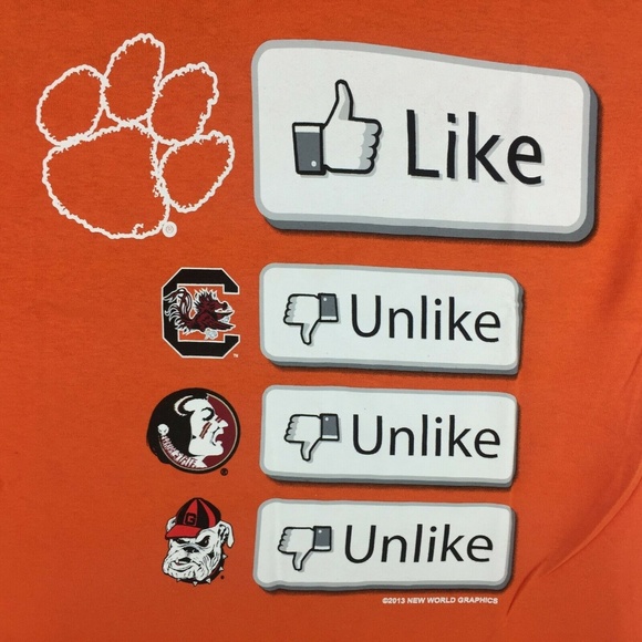 Clemson Tigers T-Shirt Facebook Thumbs Up Down Tee - Picture 1 of 5